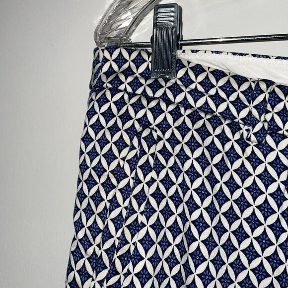 H&M Womens Geometric Print Trousers Size 10 Elastic Waist Blue & White - Picture 2 of 7